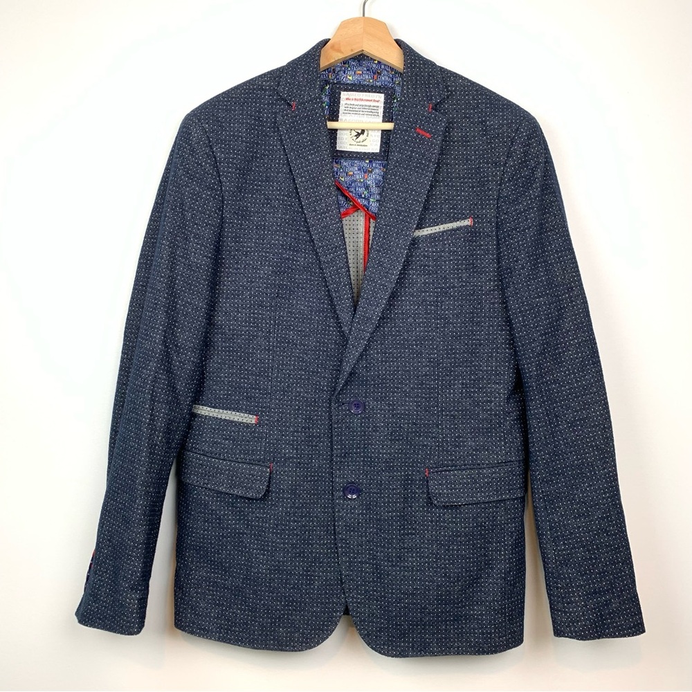 A Fish Named Fred Blazer Sport Coat Mens Sz 50 Blue Polka Dots 2 Buttons Classic